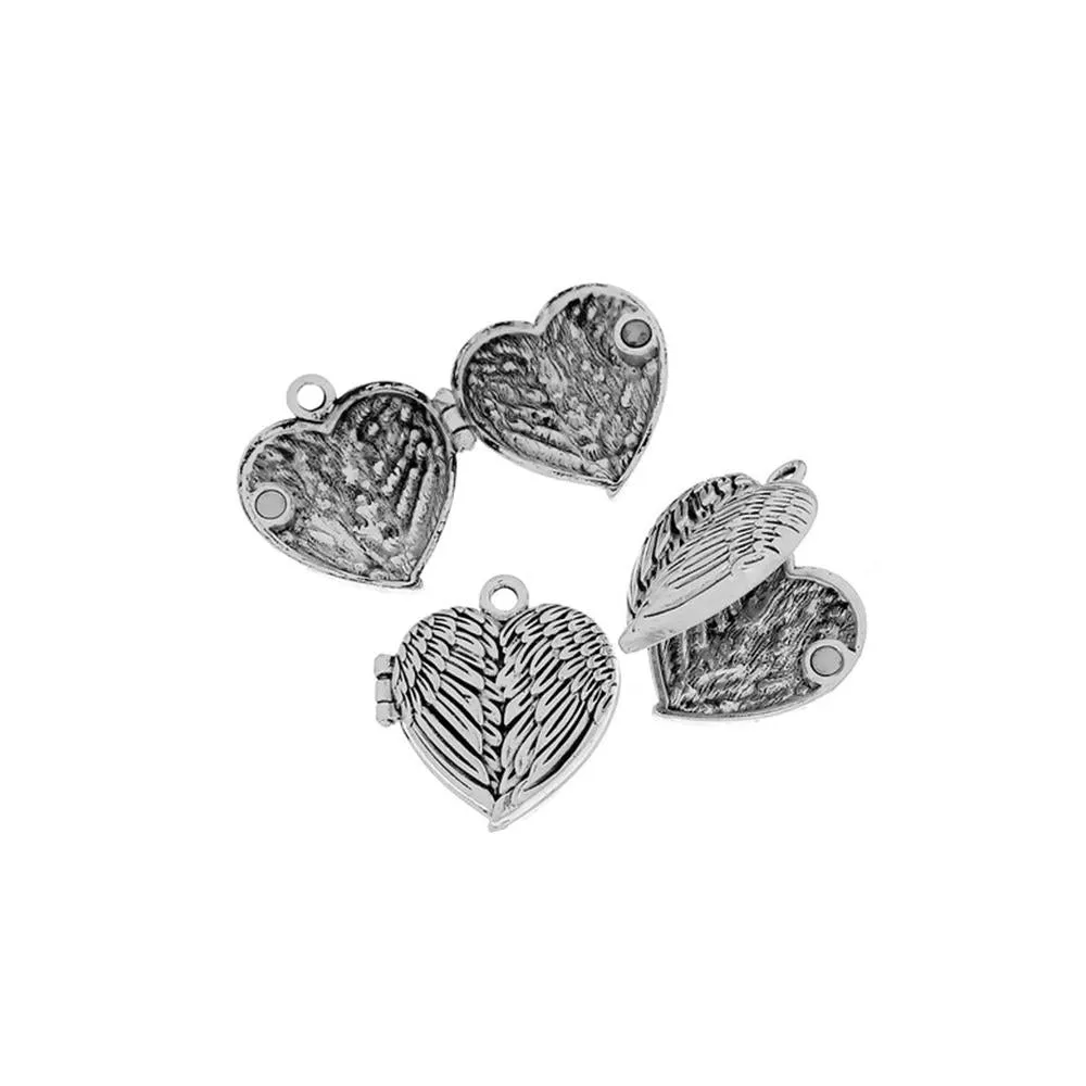 1 Pc Tibetan Silver CLOSED ANGEL WINGS LOCET 35mm x 32mm Charms Pendants, Lead & Nickel Free Metal Charms Pendants Beads