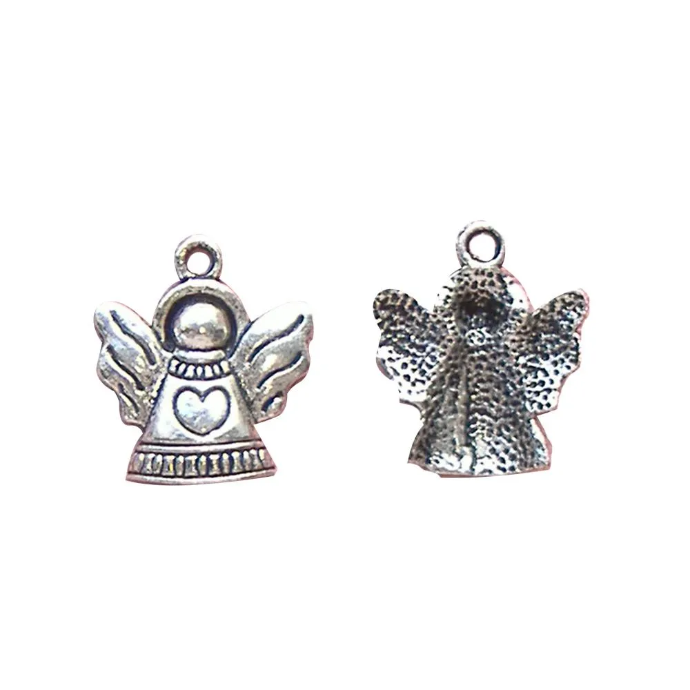 10 Pcs Tibetan Silver Angel With Halo and Heart Christmas 22X19mm Charms Pendants