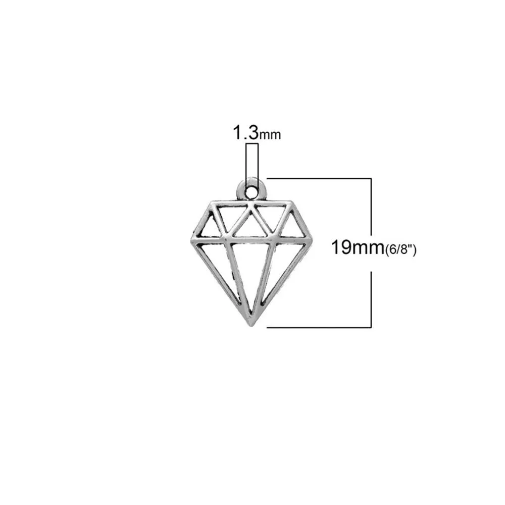 10 Pcs Tibetan Silver DIAMOND SHAPE HOLLOW 19mm x 16mm Charms Pendants, Lead & Nickel Free Metal Charms Pendants Beads