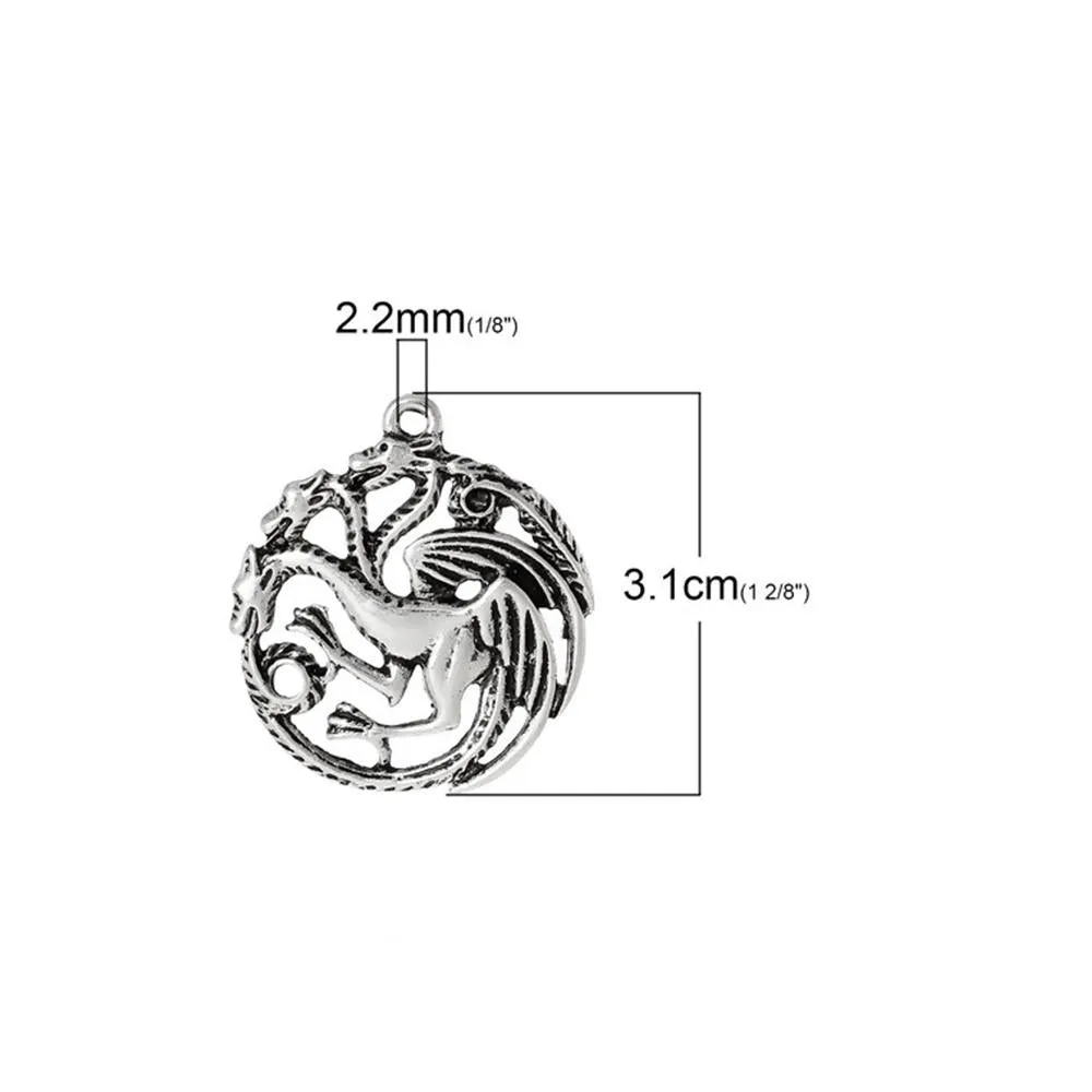 10 Pcs Tibetan Silver THREE HEADED DRAGON 31mm x 28mm Charms Pendants, Lead & Nickel Free Metal Charms Pendants Beads