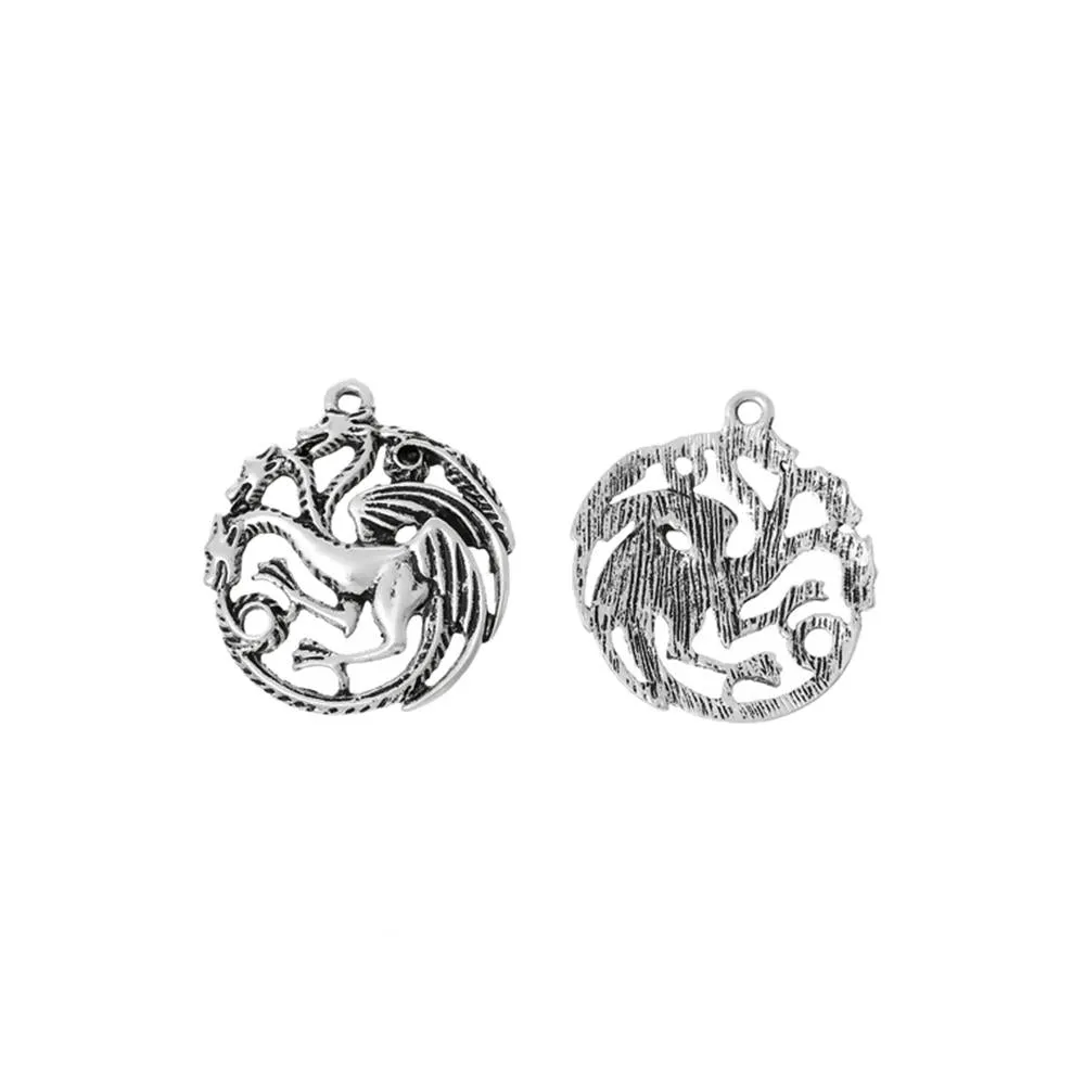 10 Pcs Tibetan Silver THREE HEADED DRAGON 31mm x 28mm Charms Pendants, Lead & Nickel Free Metal Charms Pendants Beads