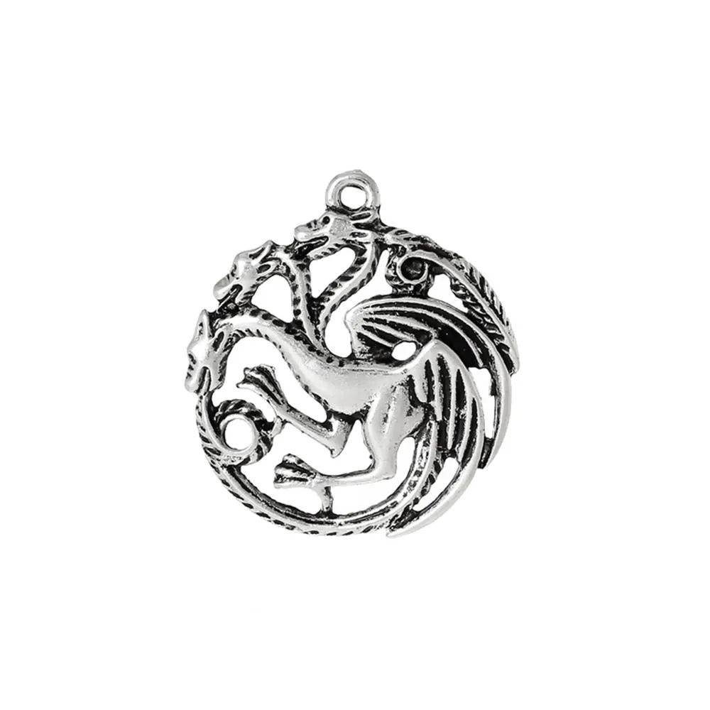 10 Pcs Tibetan Silver THREE HEADED DRAGON 31mm x 28mm Charms Pendants, Lead & Nickel Free Metal Charms Pendants Beads