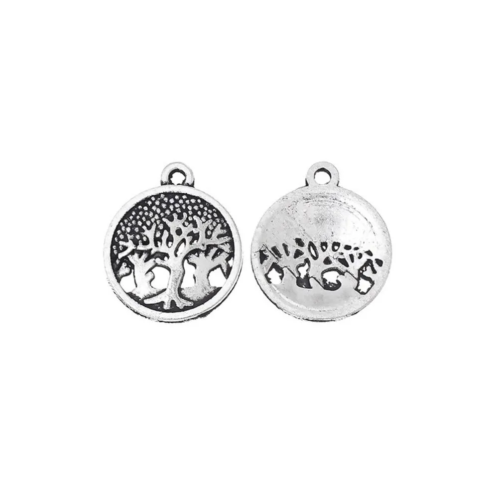 10 Pcs Tibetan Silver TREES CARVED HALLOW 19mm x 16mm Charms Pendants, Lead & Nickel Free Metal Charms Pendants Beads