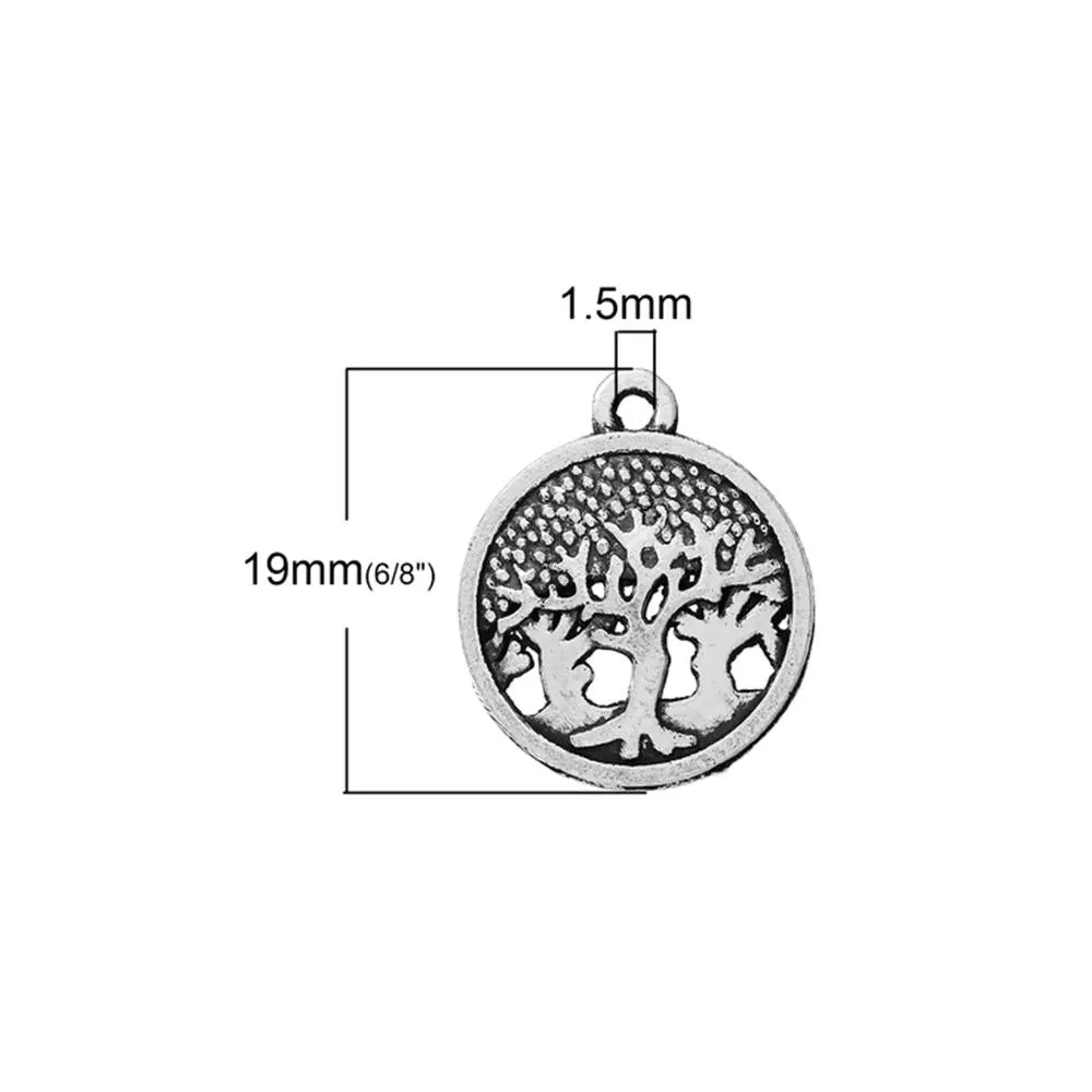 10 Pcs Tibetan Silver TREES CARVED HALLOW 19mm x 16mm Charms Pendants, Lead & Nickel Free Metal Charms Pendants Beads