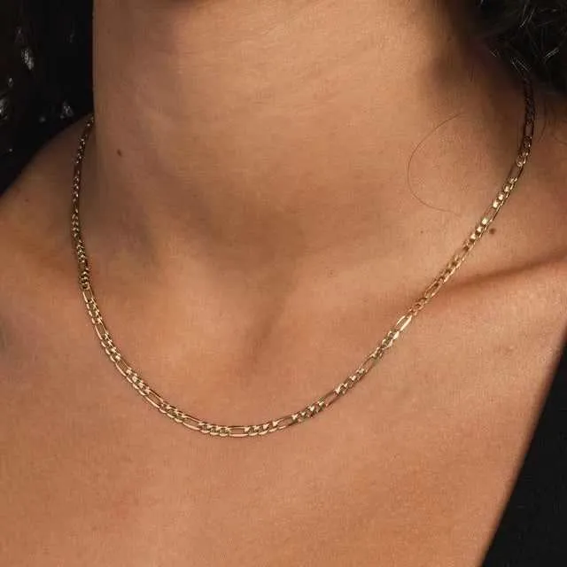 10k Solid Gold Figaro Link Necklace (3mm)