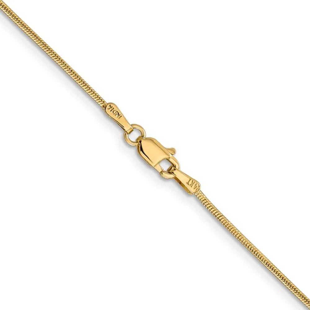 1.1mm, 14k Yellow Gold, Round Solid Snake Chain Bracelet, 8 Inch