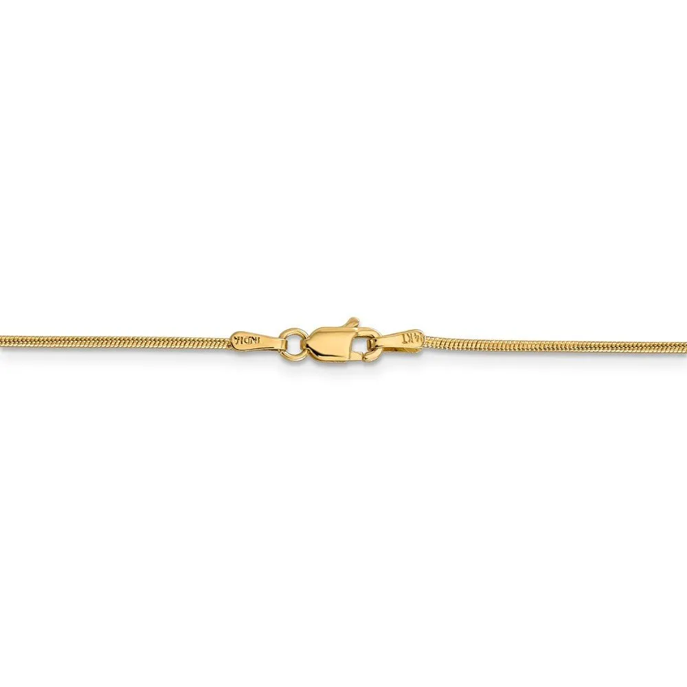 1.1mm, 14k Yellow Gold, Round Solid Snake Chain Bracelet, 8 Inch