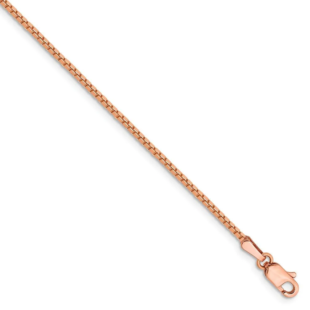 1.3mm 14k Rose Gold Solid Box Chain Bracelet