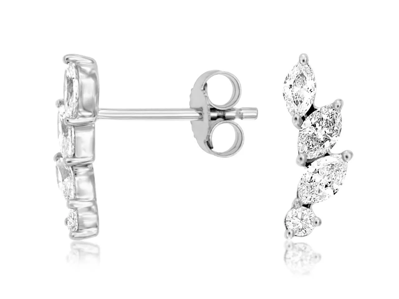 14K White Gold Marquise and Round Diamond Accent Stud Earrings