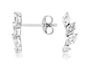 14K White Gold Marquise and Round Diamond Accent Stud Earrings