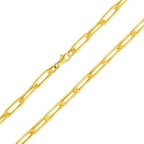 14k Yellow Gold Polished 6mm Paperclip Chain Link Necklace with Lobster Clasp