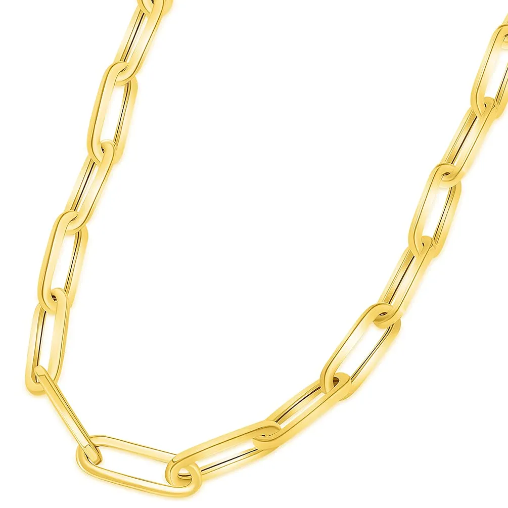 14k Yellow Gold Polished 6mm Paperclip Chain Link Necklace with Lobster Clasp