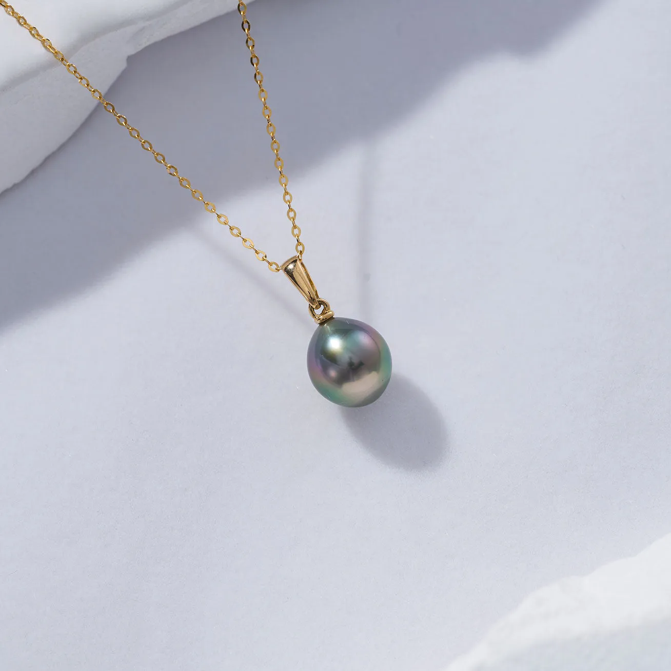 18K Solid Gold Saltwater Tahitian Pearl Necklace KN00172