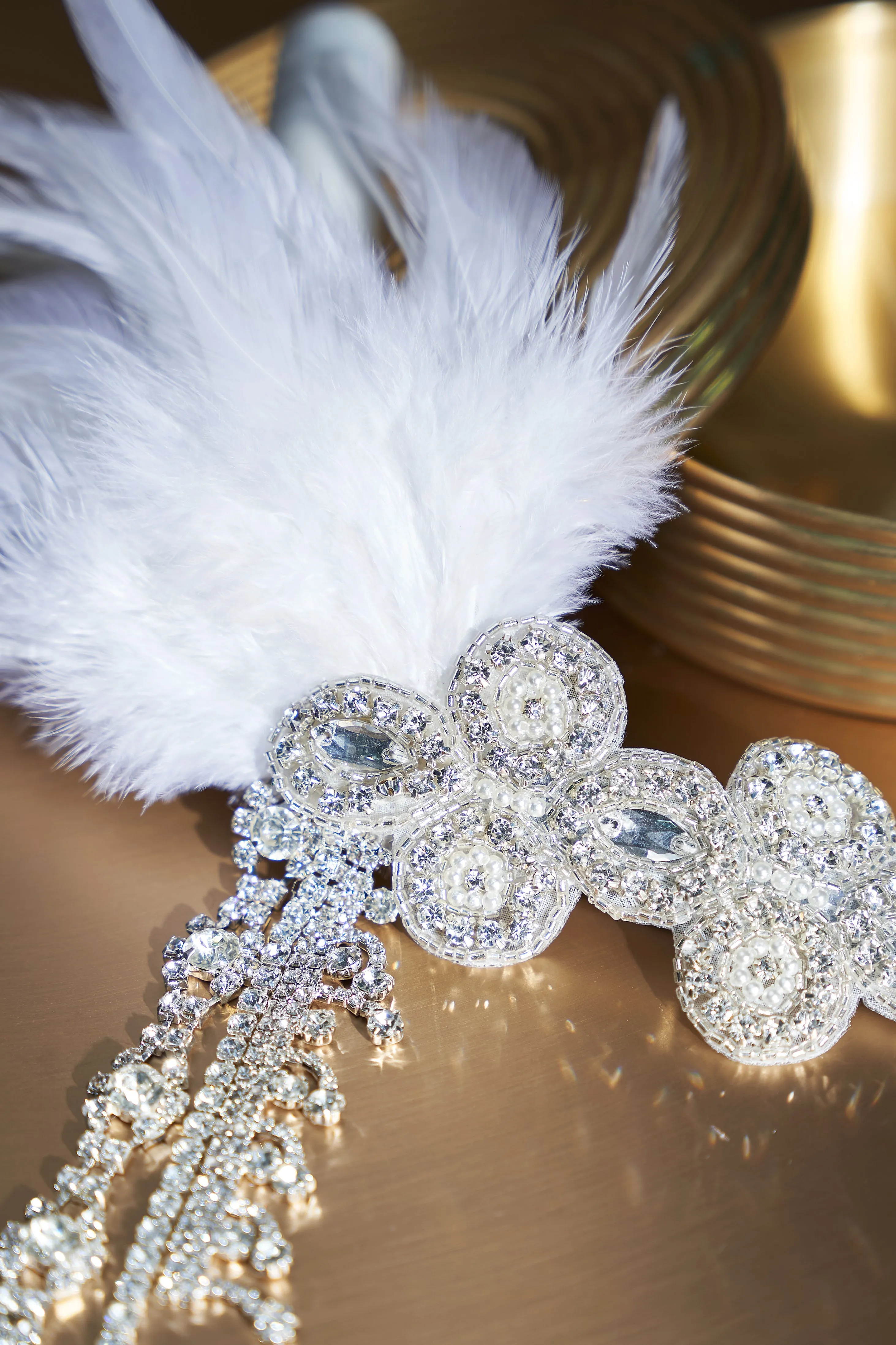 1920s Crystal Beaded Feather Headband