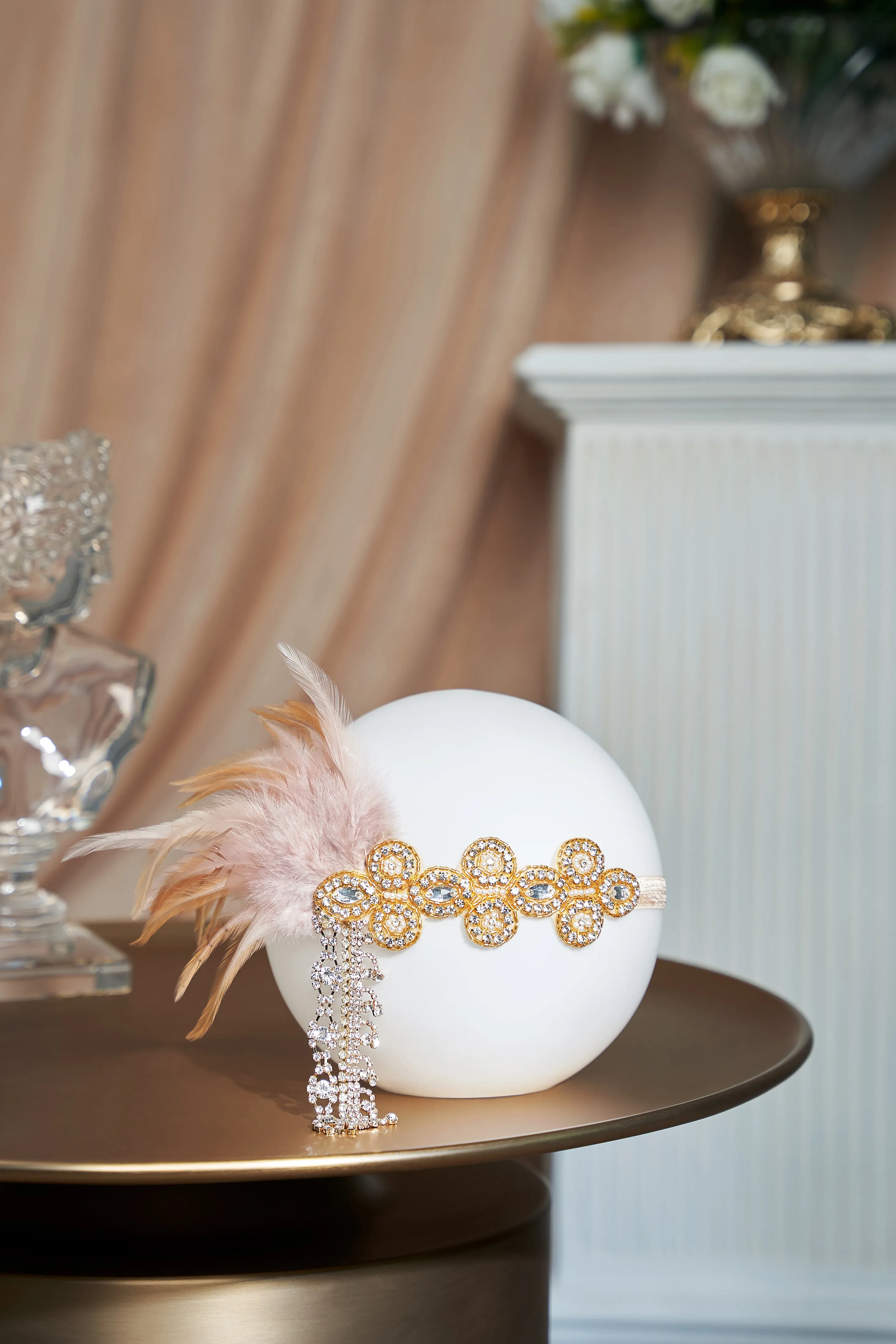 1920s Crystal Beaded Feather Headband