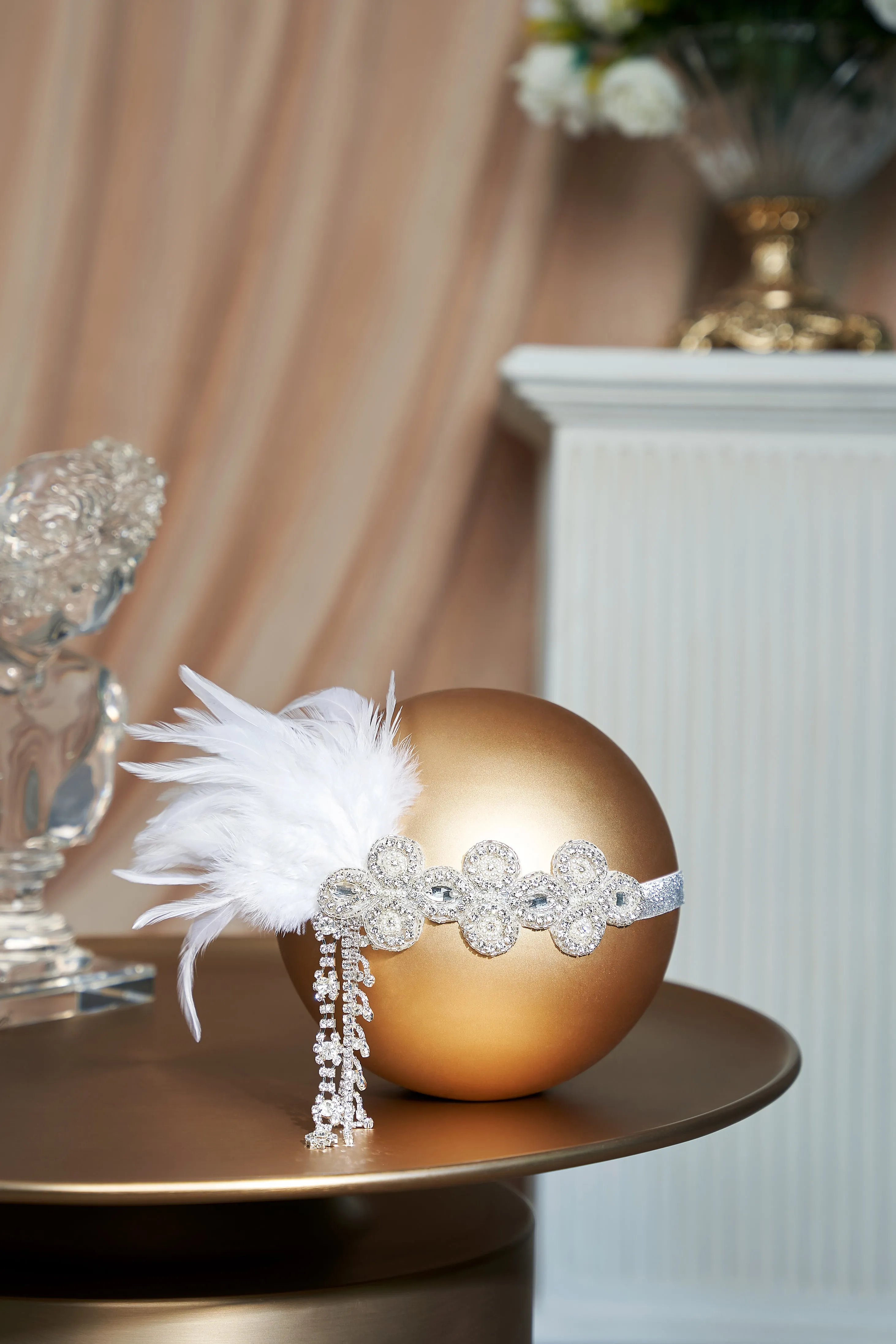 1920s Crystal Beaded Feather Headband