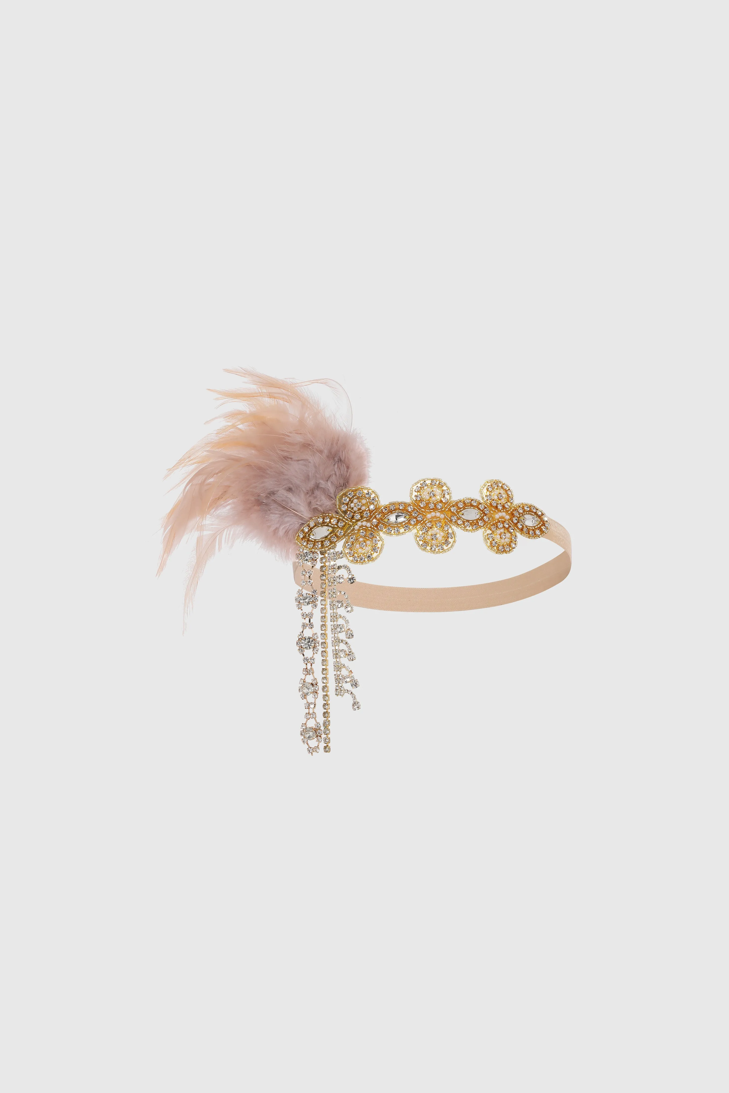 1920s Crystal Beaded Feather Headband