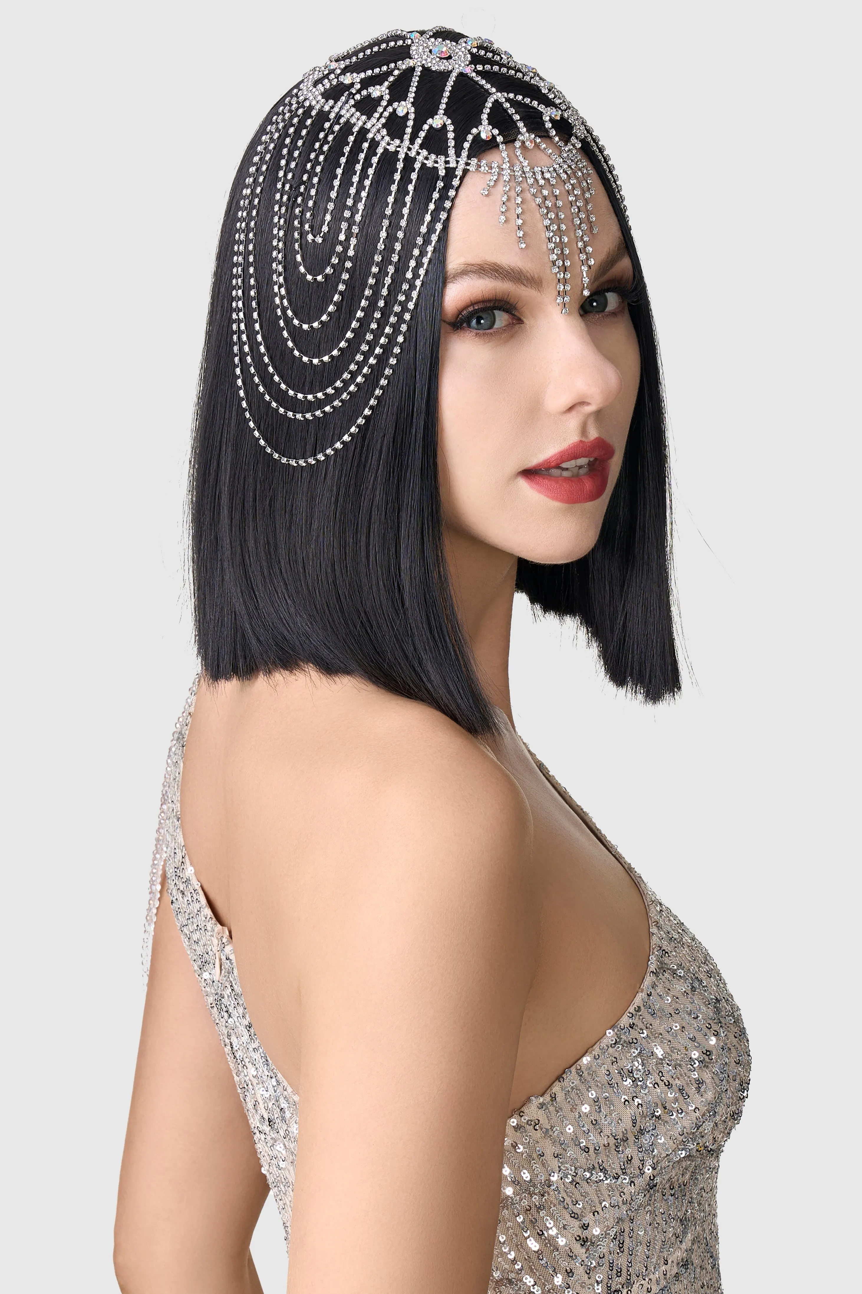 1920s Rhinestone Chain Cage Headpiece