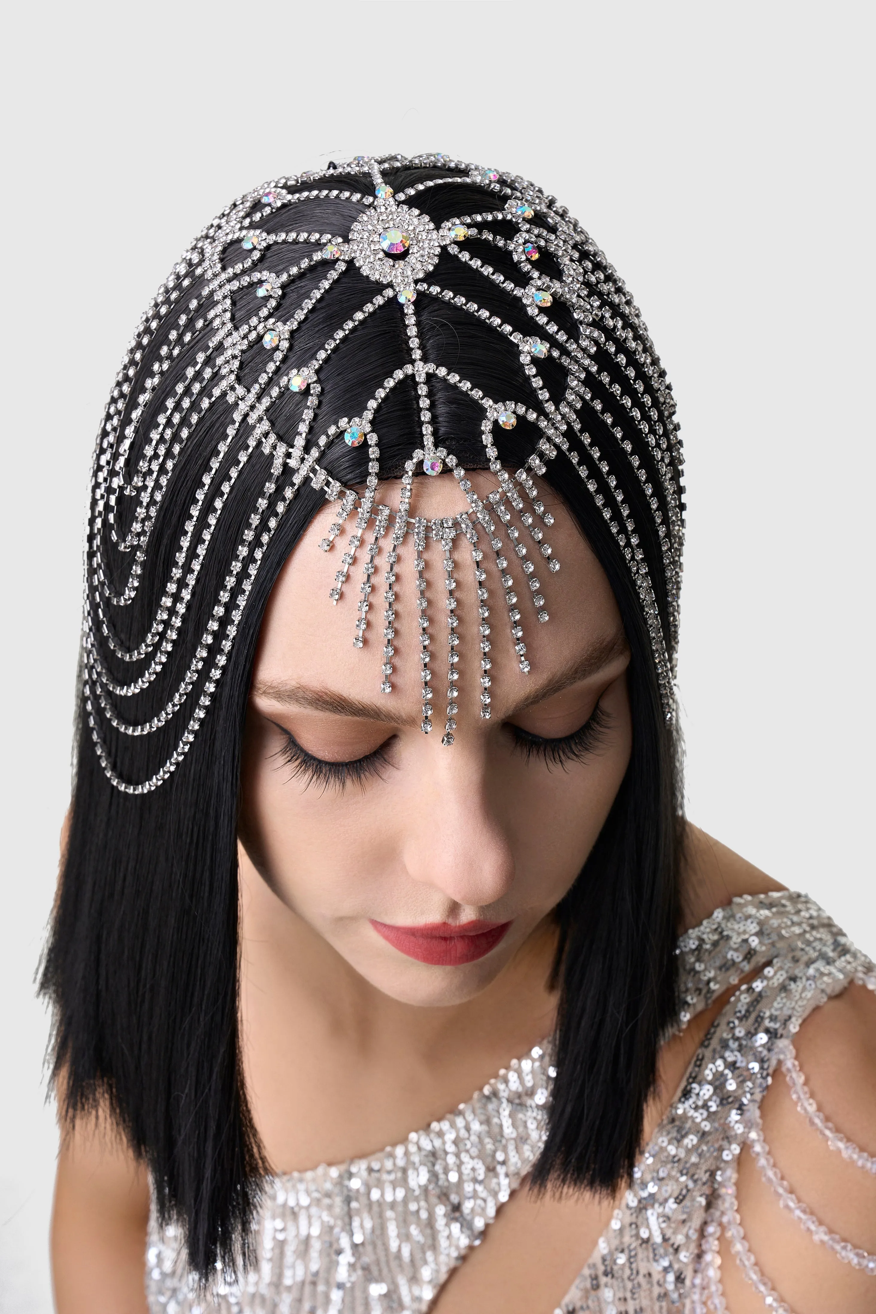 1920s Rhinestone Chain Cage Headpiece