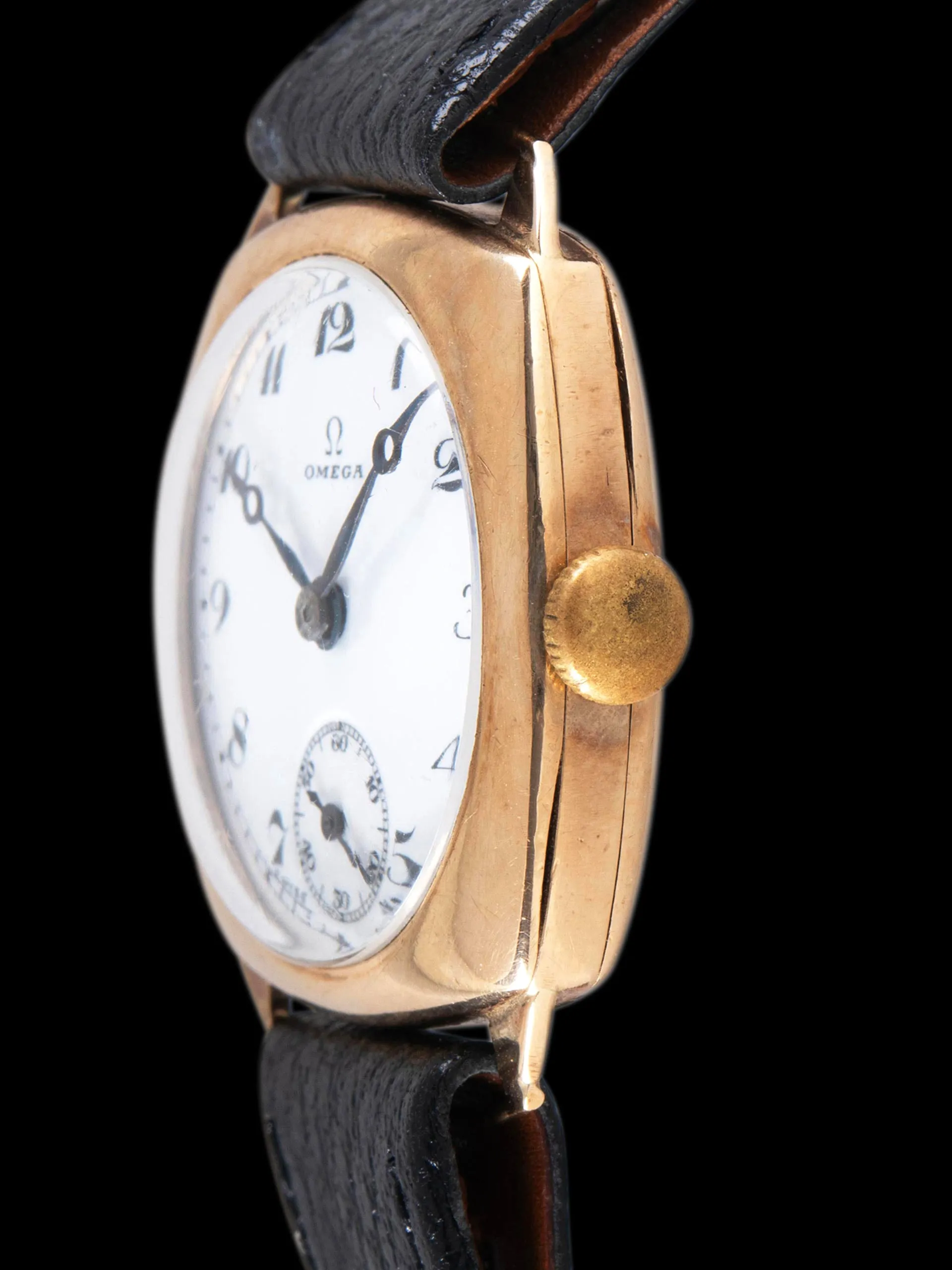 1929 Omega Trench-Style Watch 9K YG "Enamel Dial"