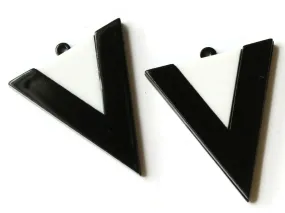 2 42mm Black and White Resin Triangle Pendants