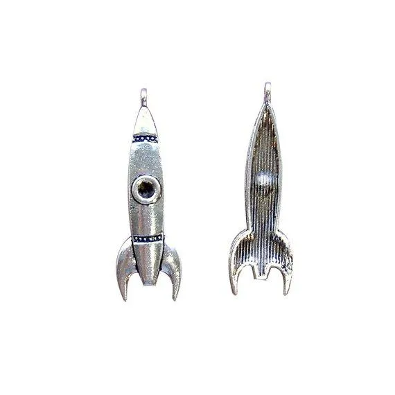 2 Pcs Tibetan Silver Space Rocket Moon Ship Toy 50mm x 15mm Charms Pendants