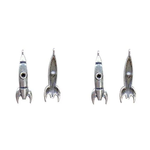 2 Pcs Tibetan Silver Space Rocket Moon Ship Toy 50mm x 15mm Charms Pendants