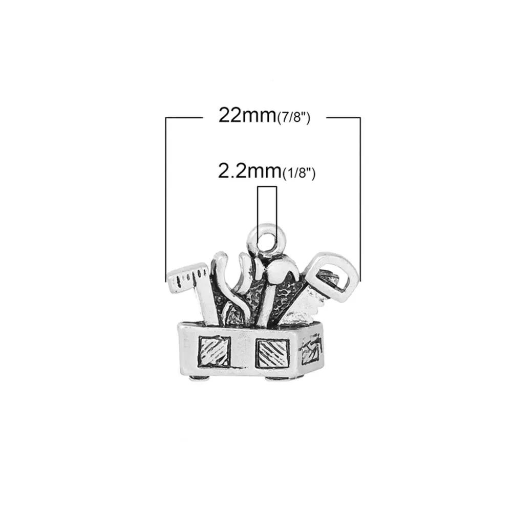 2 Pcs Tibetan Silver TOOL BOX 22mm x 18mm Charms Pendants, Lead & Nickel Free Metal Charms Pendants Beads