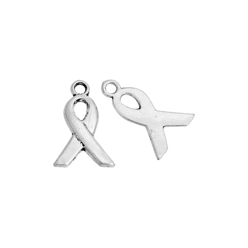 20 Pcs Tibetan Silver CANCER RIBBON 14mm x 9mm Charms Pendants, Lead & Nickel Free Metal Charms Pendants Beads