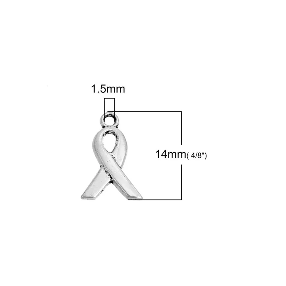 20 Pcs Tibetan Silver CANCER RIBBON 14mm x 9mm Charms Pendants, Lead & Nickel Free Metal Charms Pendants Beads