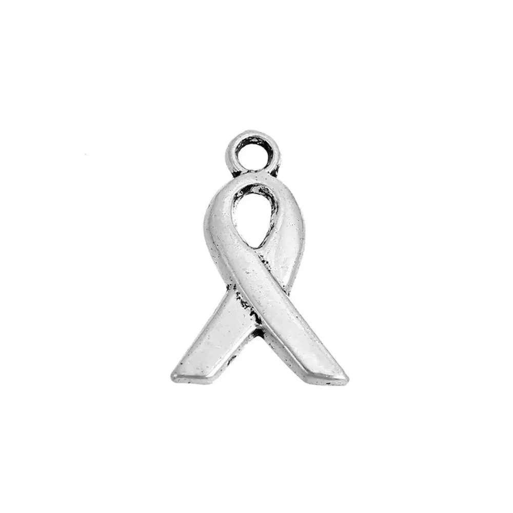 20 Pcs Tibetan Silver CANCER RIBBON 14mm x 9mm Charms Pendants, Lead & Nickel Free Metal Charms Pendants Beads