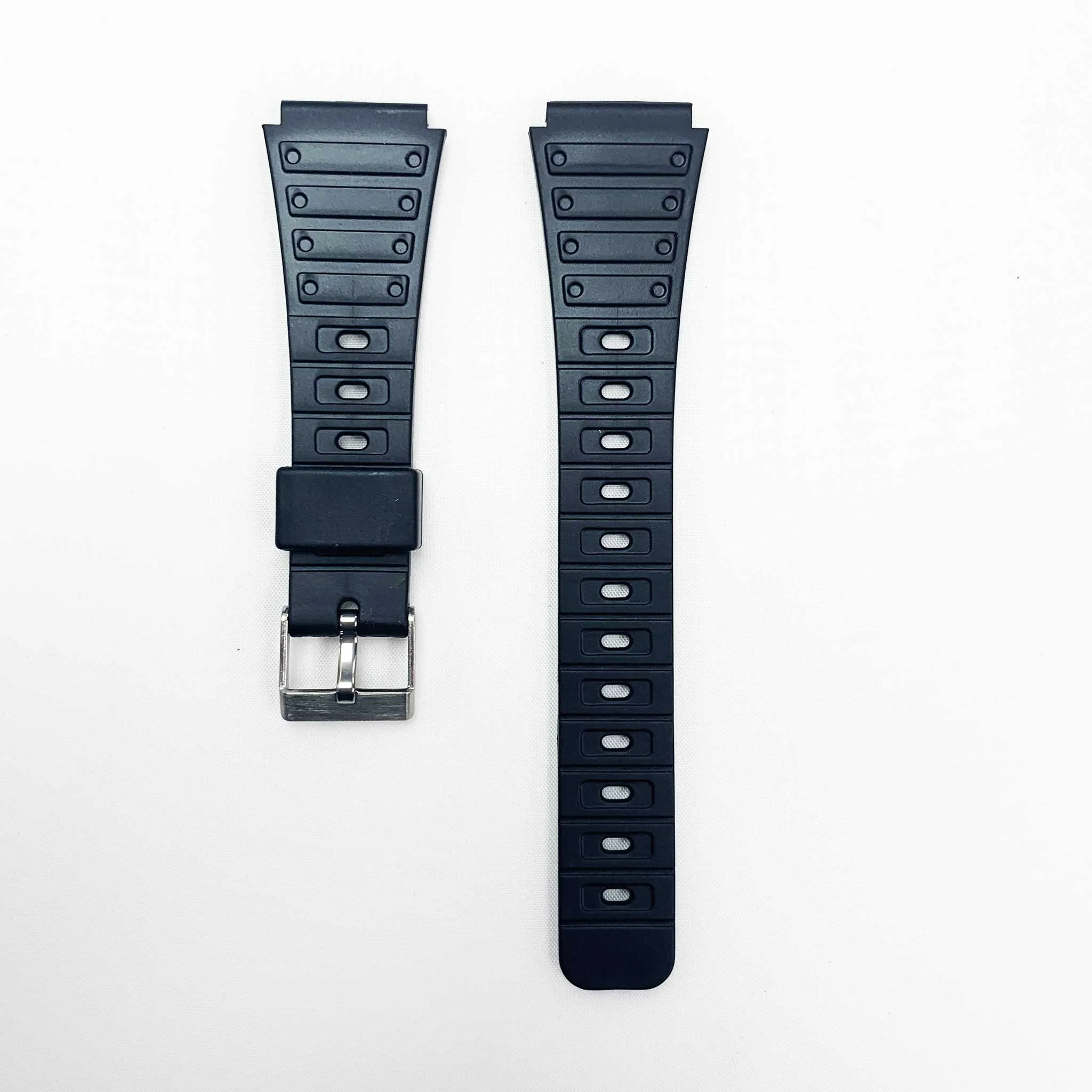 20MM PVC Plastic Watch Band Black Metal Style for Casio Timex Seiko Citizen Iron Man Watches