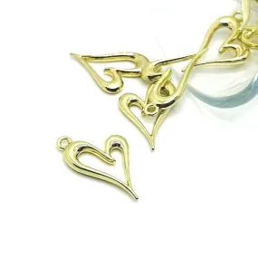 4 , 20 or 50 Pieces: Gold Asymmetrical Heart Charms