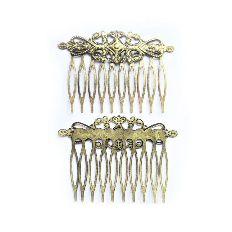 5 Pcs Bronze Tone Hair Comb Vintage Slide 65mm x 50mm Jewellery FindingsCharms Pendants