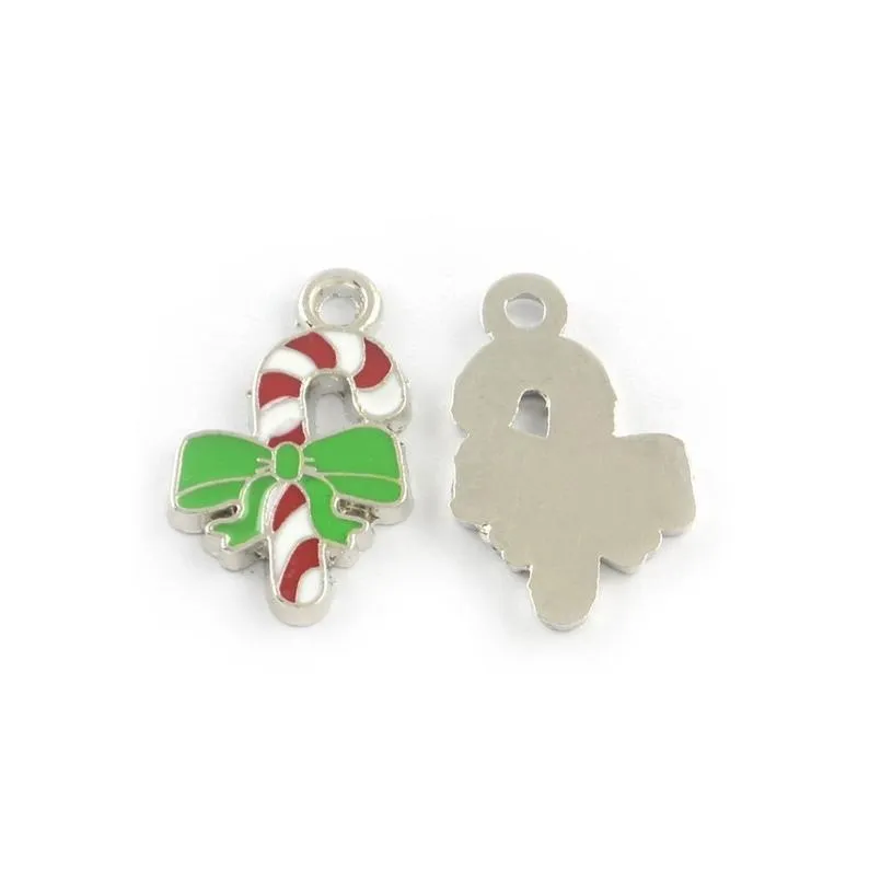 5 Pcs Tibetan Silver and Enamel Candy Cane Christmas 24X15mm Charms Pendants