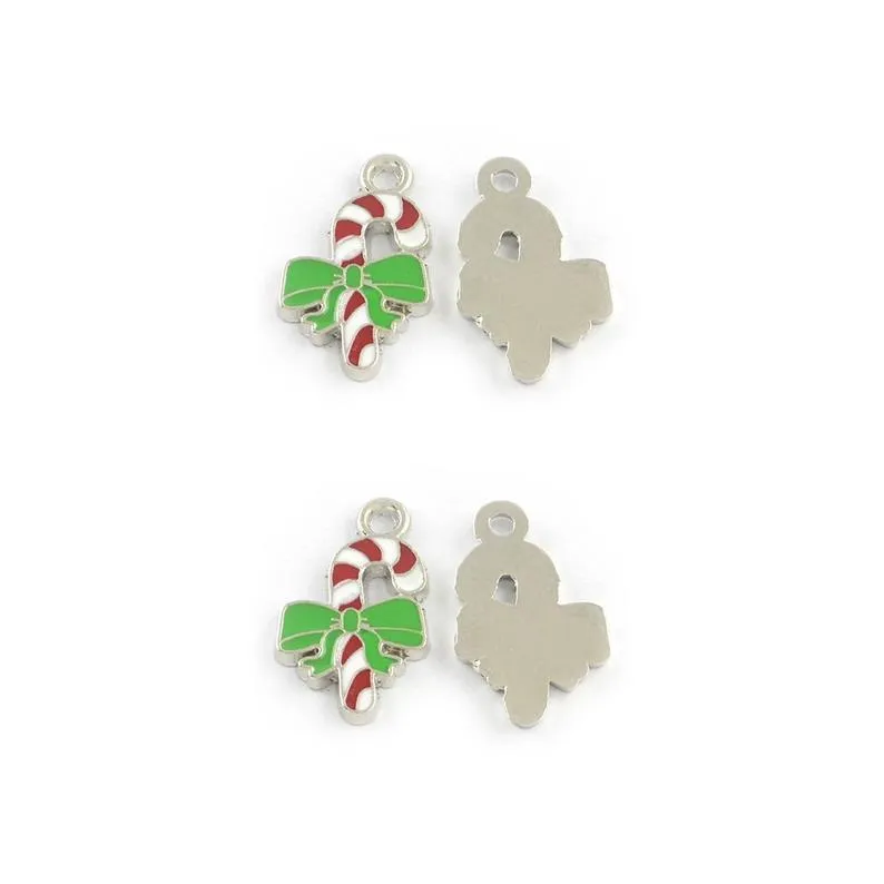 5 Pcs Tibetan Silver and Enamel Candy Cane Christmas 24X15mm Charms Pendants