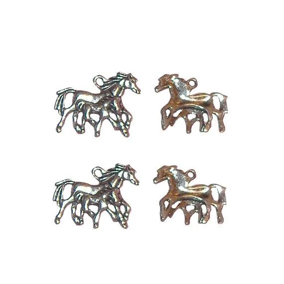 5 Pcs Tibetan Silver Mare and Foal Mother and Baby Horse 25X28mm Charms Pendants