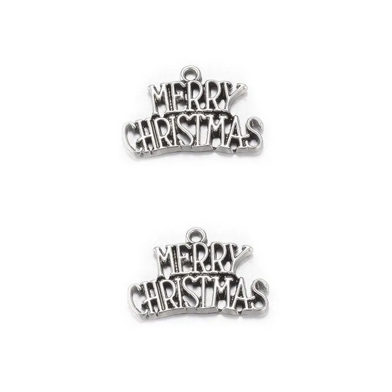 5 Pcs Tibetan Silver Merry Christmas Word Message 17X25mm Charms Pendants