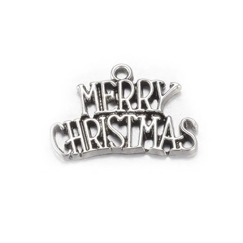 5 Pcs Tibetan Silver Merry Christmas Word Message 17X25mm Charms Pendants