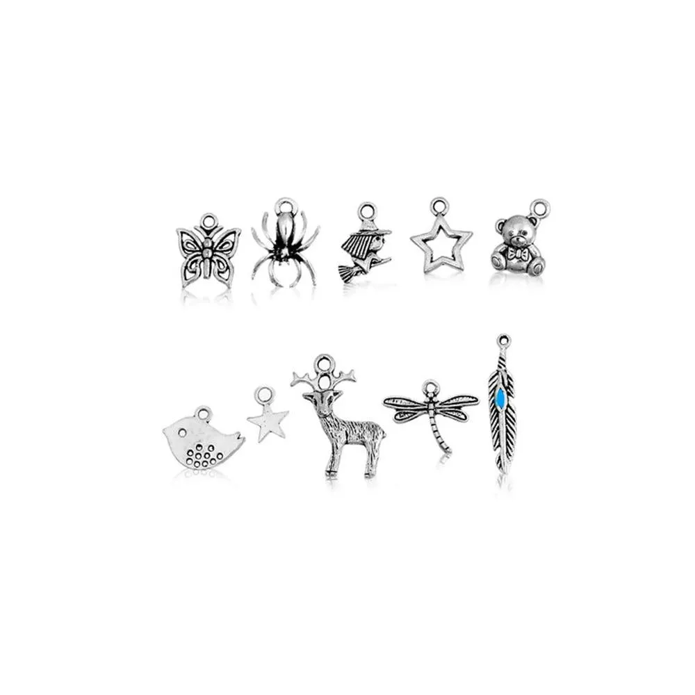 50 Pcs Tibetan Silver MIXED CHARMS 28mm x 5mm - 11mm x 9mm (50 Nr.) Charms Pendants, Lead & Nickel Free Metal Charms Pendants Beads