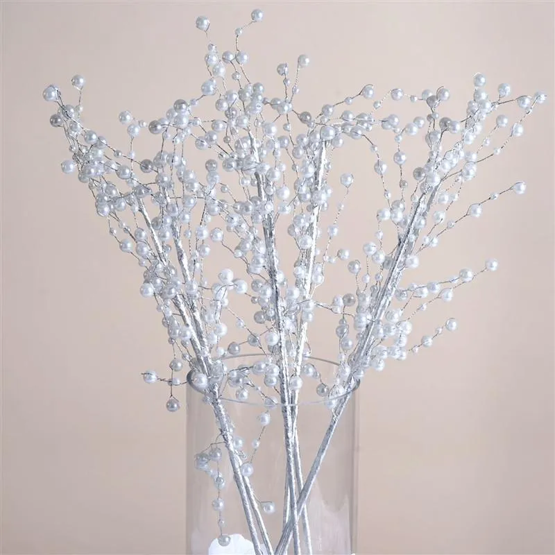 6 White Lustrous Pearl Sprays Stems Wedding Vase Table Craft DIY Decoration