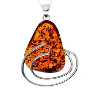 925 Sterling Silver & Genuine Cognac Baltic Amber Exlusive Unique Pendant - PD2318