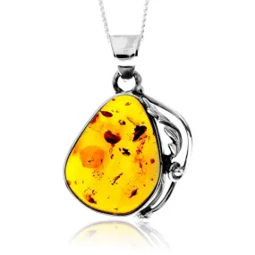 925 Sterling Silver & Genuine Cognac Baltic Amber Exlusive Unique Pendant - PD2419