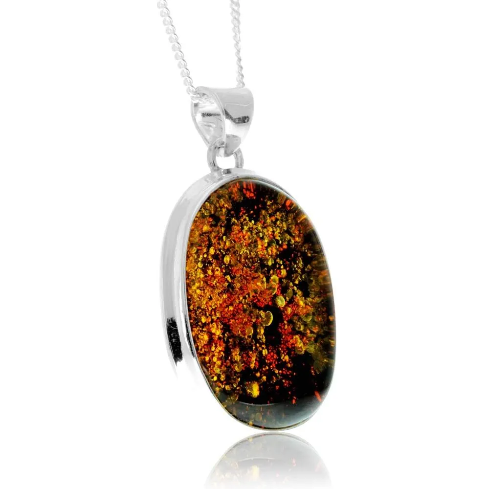 925 Sterling Silver & Genuine Green Baltic Amber Exlusive Unique Pendant - PD2416