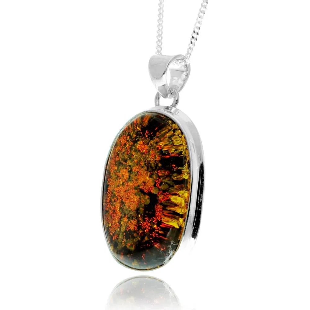 925 Sterling Silver & Genuine Green Baltic Amber Exlusive Unique Pendant - PD2416