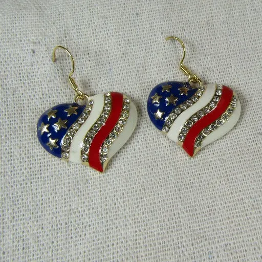 American Flag Heart Earrings Gold