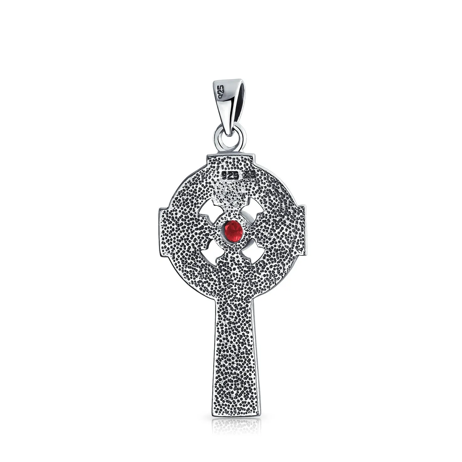 Ancient Irish Love Knot Blue Topaz Garnet CZ Trinity Cross Pendant Necklace Silver