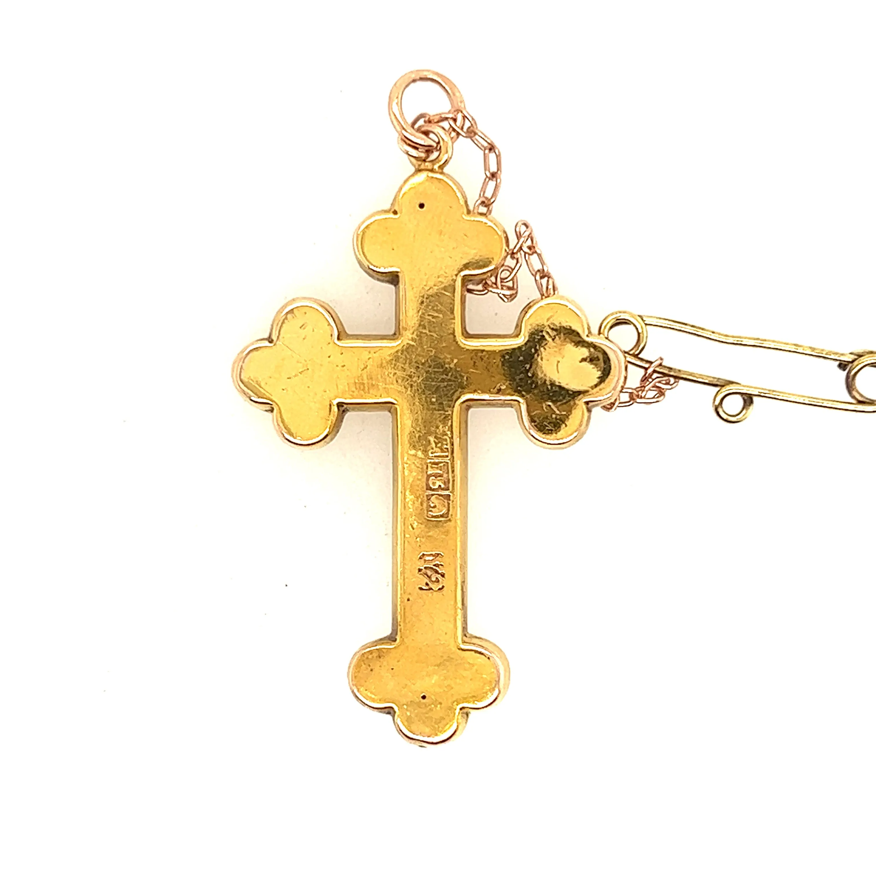 Antique 15ct Yellow Gold Pearl Cross Pendant c1900