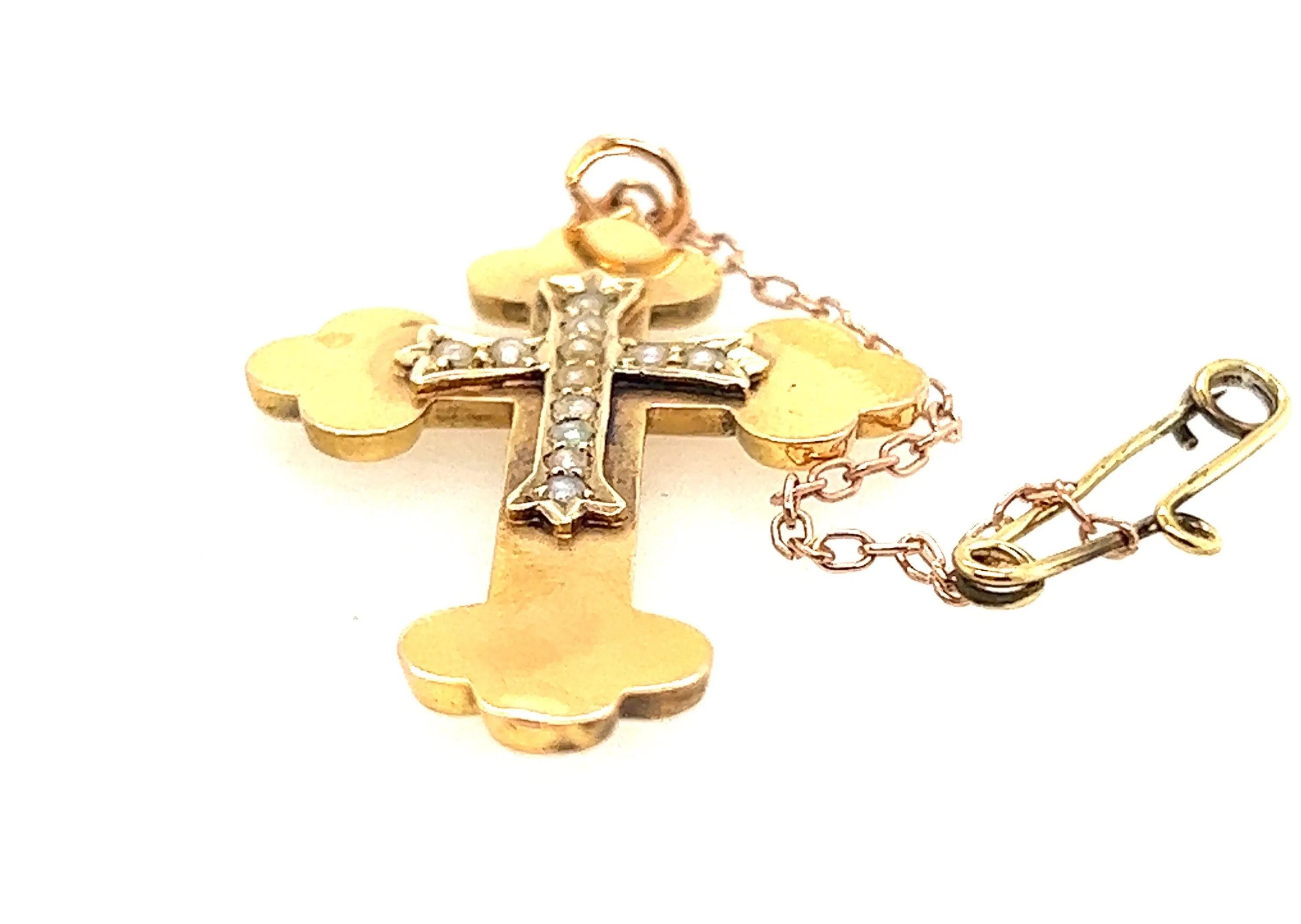 Antique 15ct Yellow Gold Pearl Cross Pendant c1900