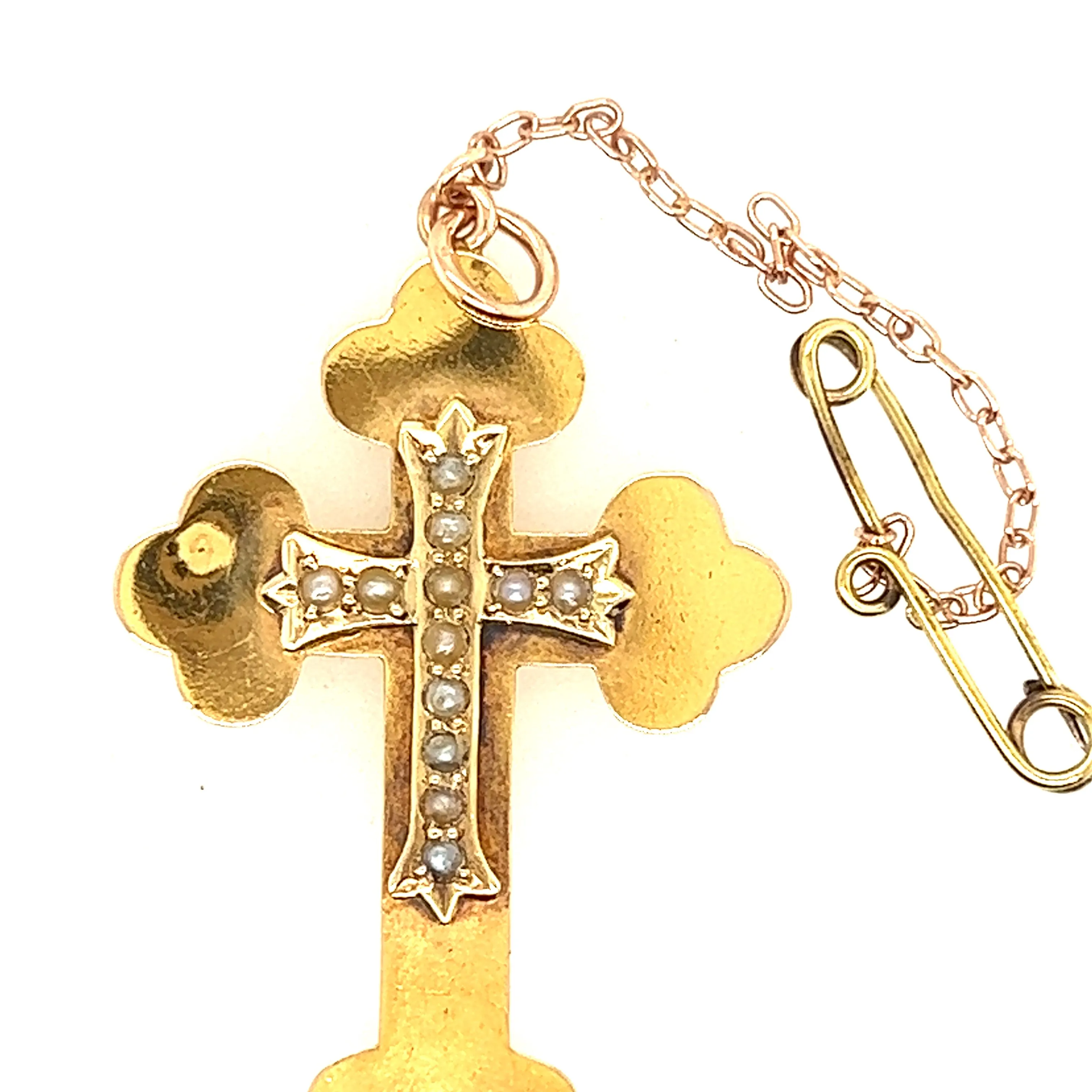 Antique 15ct Yellow Gold Pearl Cross Pendant c1900